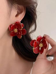 Stud Earrings Lifefontier Romantic Red White Enamel Flower For Women Trendy Metal Petal Floral Wedding Earring Jewellery Gifts