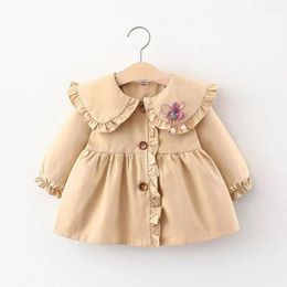 Jackets 2024 Baby Girls Spring Fall Clothes Lapel Trench Coat Cute Princess Long-sleeved For Kids Solid Colour Winter