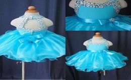 Glitz Cupcake Pageant Dresses for Little Girls Baby Beaded Organza Cute Kids Short Prom Gowns Infant Light Blue Crystal Birthday P7091154