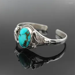 Link Bracelets Charm Female Green Turquoise Stone Bracelet Bangle Silver Color Feather Elegant Oval Wedding For Women