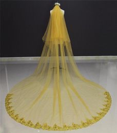 New Arrival Two Layer Gold Lace Tulle 2 Tiers Bridal Veil With Comb High Quality Wedding Accessories NV701765057398716614