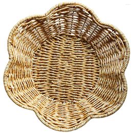 Dinnerware Sets Rattan Woven Serving Tray Flower Shaped Handmade Plate Decorative Wicker Trays Round Boho Bowls Fruit Basket Snack