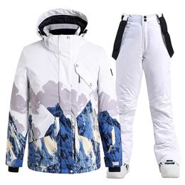 -30 Colourful Snow Mountain Man or Woman Ice Suit Wear Waterproof Winter Costume Snowboarding Clothing Ski Sets Jackets Pants 240122