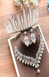 selling highend bride wedding crown necklace earrings threepiece designer white crystal exquisite craft birthday party big 8893442