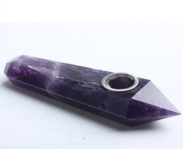 HJT Whole new custom Carb Hole smoking pipes natural Amethyst CRYSTAL quartz Tobacco Pipes healing Hand Pipes POUCH8353529