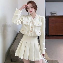 UNXX Autumn Winter Product Small Fragrance Style Ladies Twopiece Tweed Longsleeved Suit Short Coat Highwaisted Skirts 240202