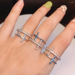Cluster Rings 2024 Delicate 925 Sterling Silver Double Layer Cross Connection Band Open Adjustable Finger Ring Men Women Party Jewelry