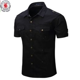 Arrive Mens Cargo Shirt Men Casual Shirt Solid Short Sleeve Shirts Multi Pocket Work Shirt Plus Size 100% Cotton 240119