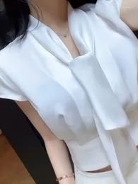 Women's Blouses Korea Style Elegant WOMENGAGA Feminine Sexy Strap V-Neck Short Sleeve Collared Shirt Top For Women White Blouse QSC9