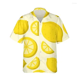 Men's Casual Shirts Fruit Pattern Hawaiian Lemon 3d Print Men Fashion Blouses Beach Camisas Summer Vocation Lapel Shirt