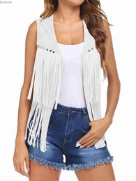 Women's Two Piece Pants Women s Boho Fringe Vest Vintage Sleeveless Open Front Hippie Cardigan Western Cowgirl Tassel Tank YQ240214