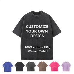 Acid Wash Tshirt Customise Cotton Washed Worn Tee Women TShirt Men Your Design Brand PictureText Customzation DIY Top Tee 240118