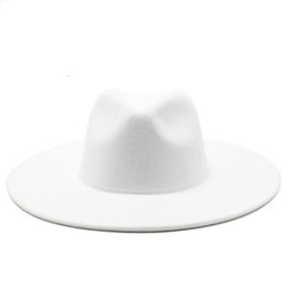 Classical Wide Brim Fedora Hat Black white Wool Hats Men Women Crushable Winter Derby Wedding Church Jazz 240130
