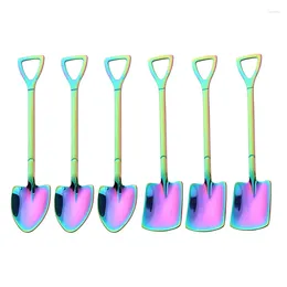 Spoons 6 Pcs/ Set Mini Spoon 304 Stainless Steel Coffee Ice Cream Tiny Engineering Iron Shovel Square Head