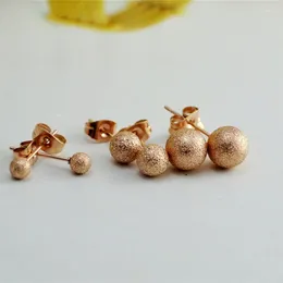 Stud Earrings Minimalist Rose Gold Colour Stainless Steel Matte Ball Earings Fashion Jewellery Cute Woman's Ear Accessories