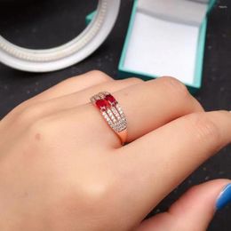 Cluster Rings Fashion Silver Ruby Ring For Party 3mm 5mm Natural 925 Jewellery Gift Girl