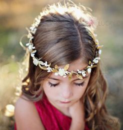 Baby Hair Beach Garlands DIY Gold Leaf Flower Headbands Girl Elastic Garland Wedding princess headwear Children Hair Accessories K3508253