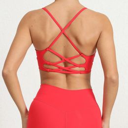 Yoga Outfit Sexy Cross Backless Sport Bra With Cups Women's Underwear Workout Top For Fitness Wear Sportswear Woman Gym Active Red