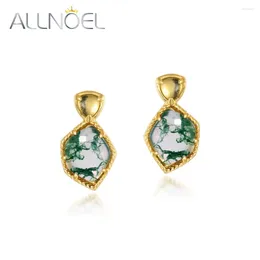 Dangle Earrings ALLNOEL 925 Sterling Silver For Women Natural 5 7mm Irregular Green Moss Agate Gold Plated Trendy Jewellery Gifts