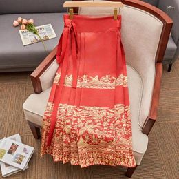 Skirts Chinese Style Silk Women Spring/Autumn A-LINE Clothing Satin High Waist Printed Vintage Skirt YCMYUNYAN