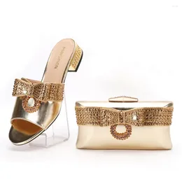 Slippers 2024 Italian Design Africa And Nigeria High-heeled Party Crystal Rhinestone Wedding Lady Shoes Hand-held Straddle Dinner Bag