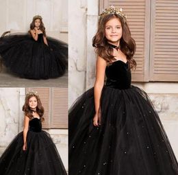 Black Velour Girls Pageant Flower Girls Dresses Kids Formal Wear Birthday Christmas Wedding Party Events Sweetheart Tulle Skirt7647033