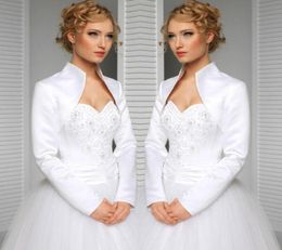 real custom made size and color wedding jacket satin long sleeves high collar bride accessories bridal bolero shrug wraps sh2571166