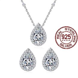 CWWZircons Pure 925 Sterling Silver Pear Cut CZ Stud Earrings Pendant Necklace Set for Women Fine Jewelry Accessories Gift ST005 240119