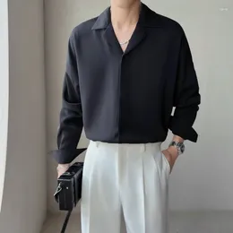 Men's Casual Shirts Black White Ice Silk Shirt Men Fashion Social Mens Dress Korean Loose Long Sleeved Office Formal M-3XL
