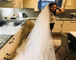 Popodion white 3 m long trailing 3 layer cathedral wedding veils bridal veil with comb wedding vail accesories women WAS10012830908936300