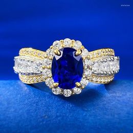 Cluster Rings Vintage Sapphire Diamond Ring Real 925 Sterling Silver Party Wedding Band For Women Bridal Promise Engagement Jewellery