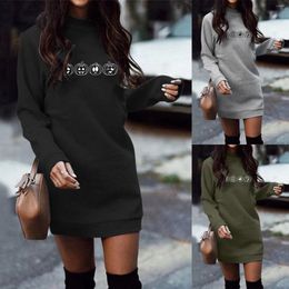 Ethnic Clothing Women's Halloween Sweatshirt Printed Long Sleeve O Neck Oversized Lightweight Midi Sweater Dress