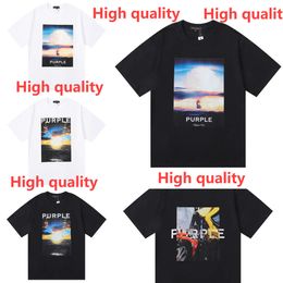 Street Trend Purple Printed Brands 2024SS High Quality Cotton Loose Short Sleeved T-shirt for Men and Women Spring summer Unisex Casual Classic