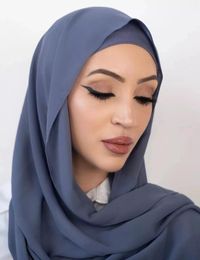 Ethnic Clothing Chiffon Hijab Scarf With Stretchy Modal Cotton Turban Cap Head Wraps Islamic Headscarf Scarves(1 1plain Shawl) 2pc/set
