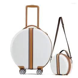 Suitcases 2024 Fashion Suitcase Shoulder Bag Lady's Round Set 18 Inch Boarding Lockbox ABS PC Silent Universal Wheel Light Travel Case
