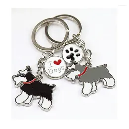Keychains Charm And Fashion Schnauzer Pendant Keychain Ladies Men Personality Metal Alloy Small Pet Dog Jewellery Making Gifts