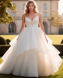 Ivory Wedding Dresses White Bridal Gowns Formal A Line Applique Custom Zipper Lace Up Plus Size Floor-Length Tulle Spaghetti NONE Train