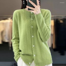Women's Knits Knit Wool Cardigan Womens O-neck Sweater Mujer Long Sleeve Top Vintage Fashion Style Clothe In Outerwears Wavy Edge