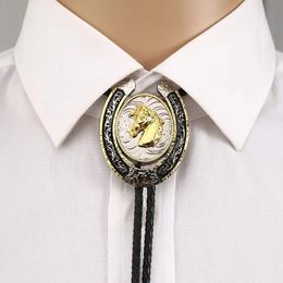 U shape gold 3D eagle horse animal bolo tie for man cowboy western cowgirl lather rope zinc alloy necktie Vintage color 240123