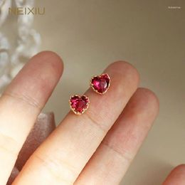 Stud Earrings Neixiu 925 Sterling Silver Red Heart For Women Luxury Temperament Wedding Party Jewellery Accessories Gift Wholesale