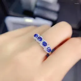 Cluster Rings Design Style Silver Aspphire Ring For Office Woman 3mm 4mm Natural Blue Sapphire 925 Jewellery