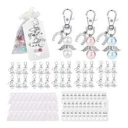 20Pcs30Pcs Angel Keychain with Keyring Chain Yarn Bags Thank You Horseshoe Pendant for Kids Shower Wedding Favour 240122