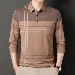 Spring and Autumn Men's Casual Long Sleeve Polo Shirt Man Collar Stripes T Shirt 240123