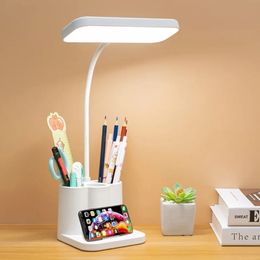 USB Rechargeable Flexible Study Lamp With Pen Holder Flexo LED Table Lamps Touch Dimmable Stand Desk Light Reading 240125