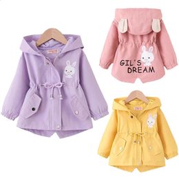 Куртка для девочек 16 лет, весенне-осенняя повседневная ветровка, детская верхняя одежда, пальто с капюшоном с милым кроликом, детская одежда 240122