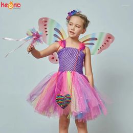 Girl Dresses Girls Butterfly Fairy Fancy Tutu Dress Wings Costume Kids Princess Birthday Party Halloween Cosplay Spring Tulle