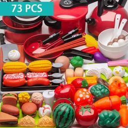 Kids Simulation Kitchen Toy Accessories Toddler Pretend Play with Cookware Steam Pot Cutlery Cut Food 240131