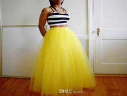 Retro Summer Long Tulle Women Skirts Multi Layered Bright Yellow Custom Made Plus Size Fluffy Casual Dresses For Women Beach Party8023554