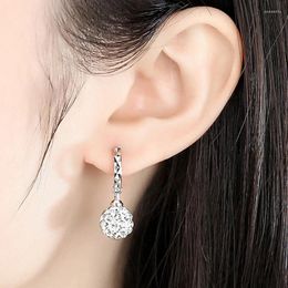 Dangle Earrings Women's Trendy Shiny Crystal Shambhala Ball Drop Simple Hoops Female Birthday Pendant Jewellery Gift