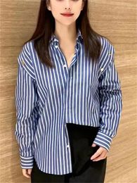 Women's Blouses Women Contrast Colour Striped Blouse Female Single Breasted Elegant Detachable Sleeve Shirt Summer 2024 Tops